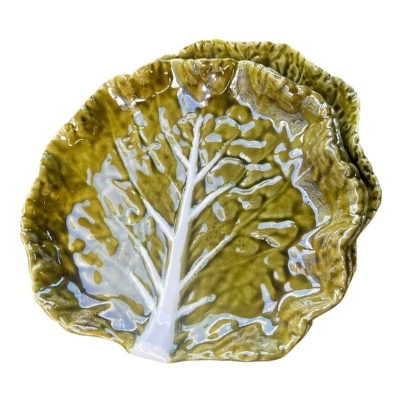 Three (3) Bordallo Pinheiro (Portugal) 'Cabbage' Salad Plate Olive - Vintage - Picture 3 of 5